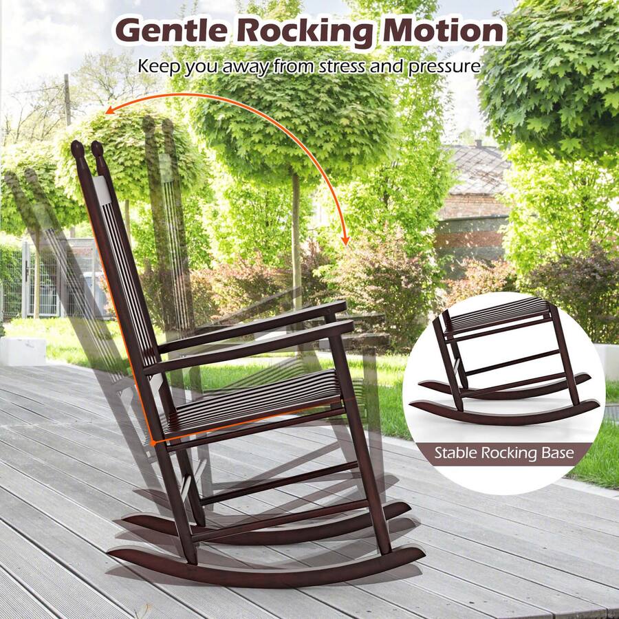 Costway Outdoor Wooden Rocking Chair with Solid Rocking Base Slatted ...