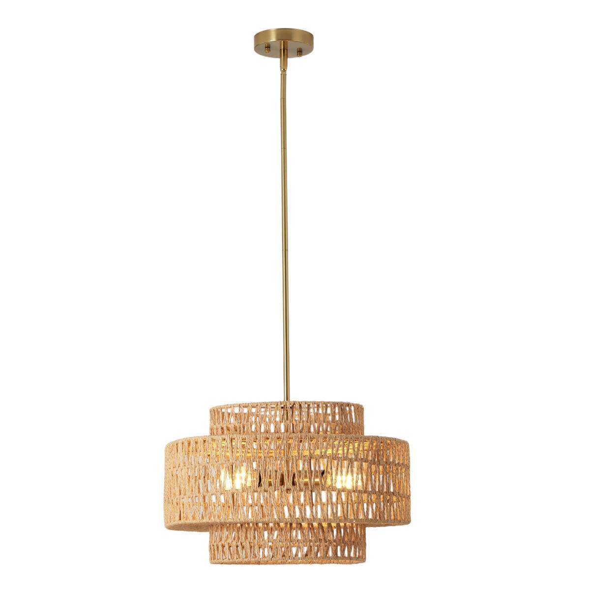 Alt View 5. Loheer - Loheer Boho Rattan Chandelier, Handwoven Wicker Four Light Pendant Fixture for Dining Room.
