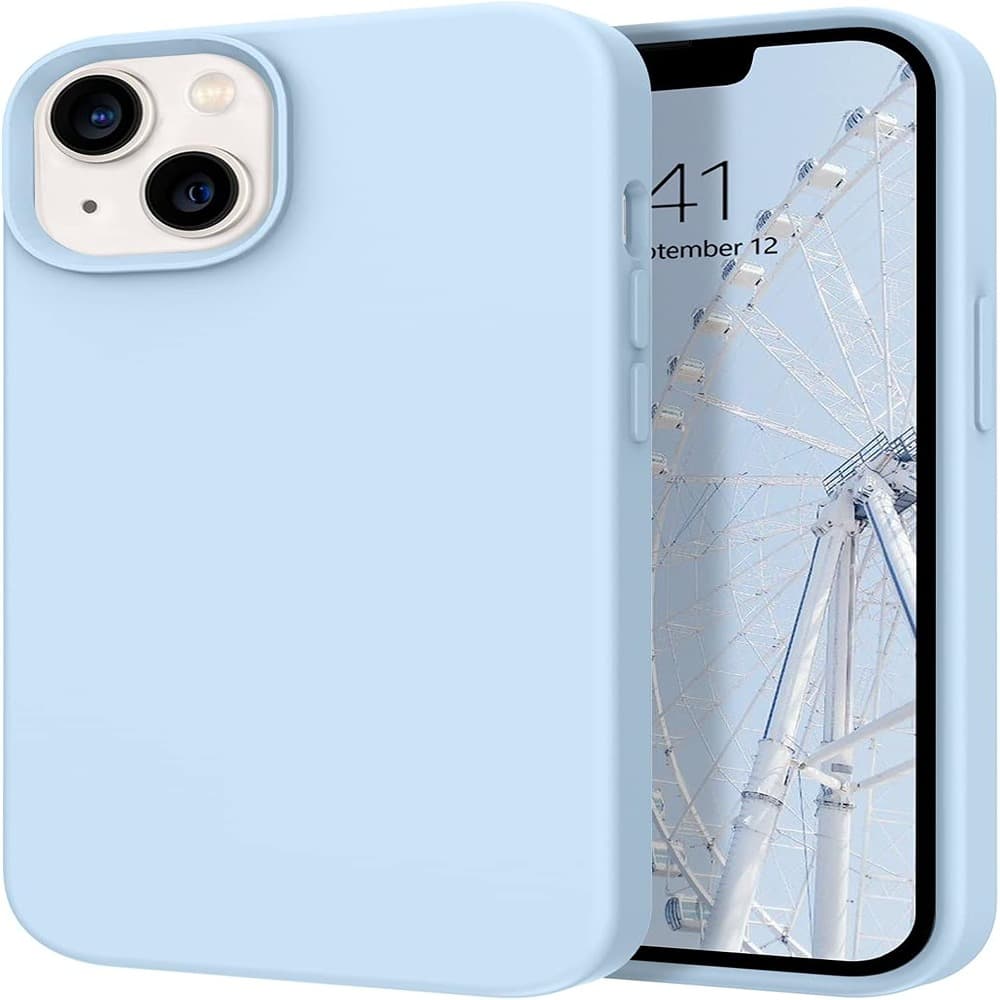 ACJPR - iPhone 13 Case, Liquid Silicone with Microfiber Lining, Light Blue - Color: Light Blue