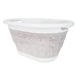 Camco - Collapsible Laundry Basket, Plastic Bin, Handles for Storage, Small, Taupe - White