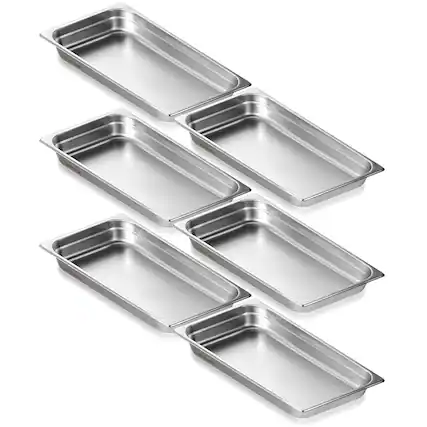 Front. VEVOR - 6 Pack Hotel Pans, Full Size Anti-Jam Steam Pan, 0.8mm Thick Stainless Steel Restaurant Steam Table Pan - Stainless steel color.