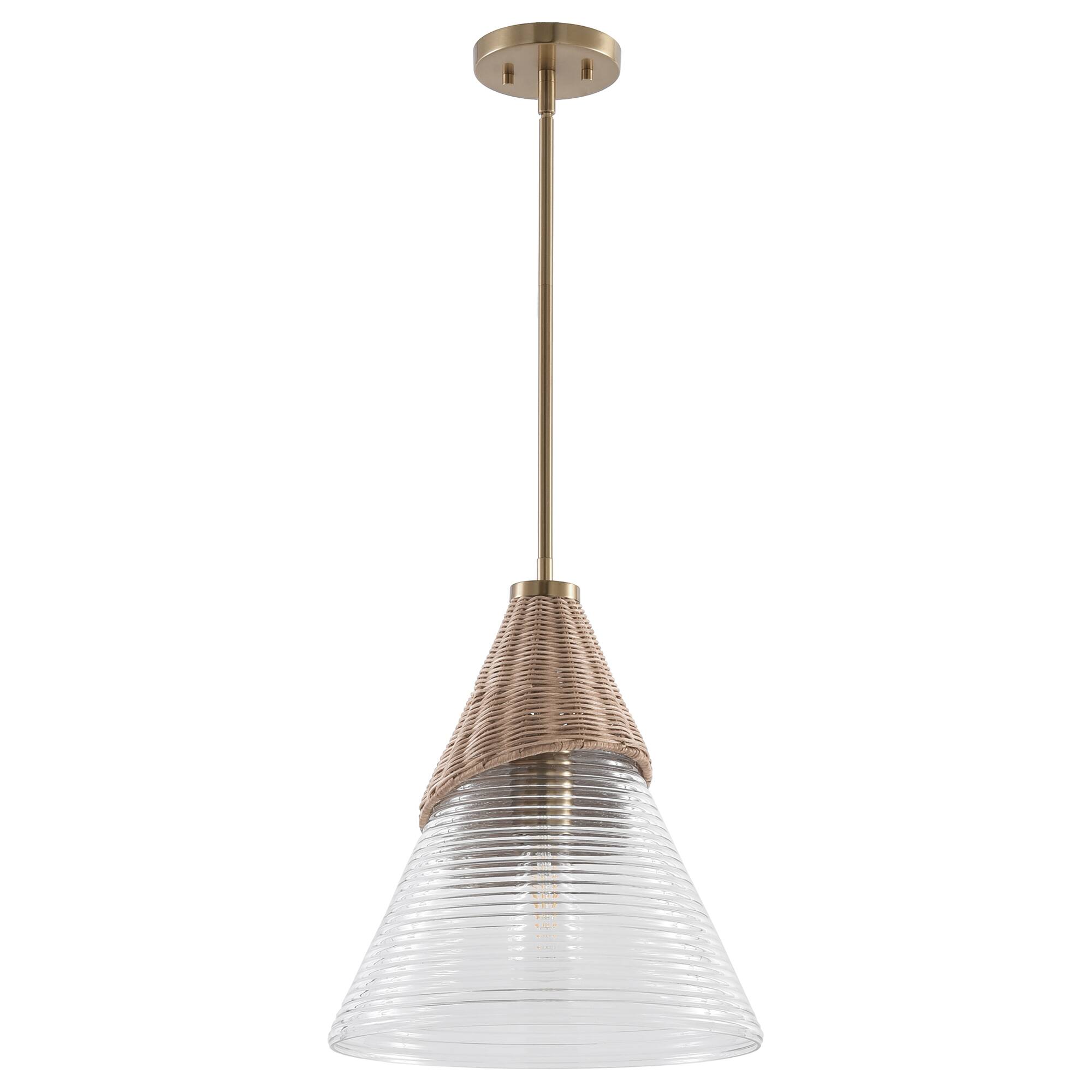 Alt View 7. Parrot Uncle - 1-Light Natural Modern Brass Hand-Woven Rattan Hanging Lamp Pendant Light - Brass.