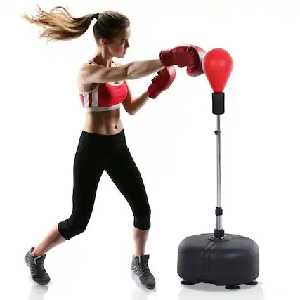 Front. Resenkos - Free-Standing Punching Bag Set with Adjustable Stand and Included Boxing Gloves - Red - Red.