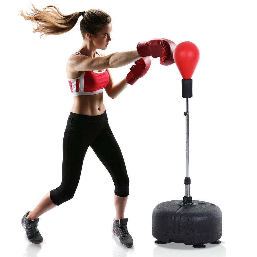 Front. Resenkos - Free-Standing Punching Bag Set with Adjustable Stand and Included Boxing Gloves - Red - Red.