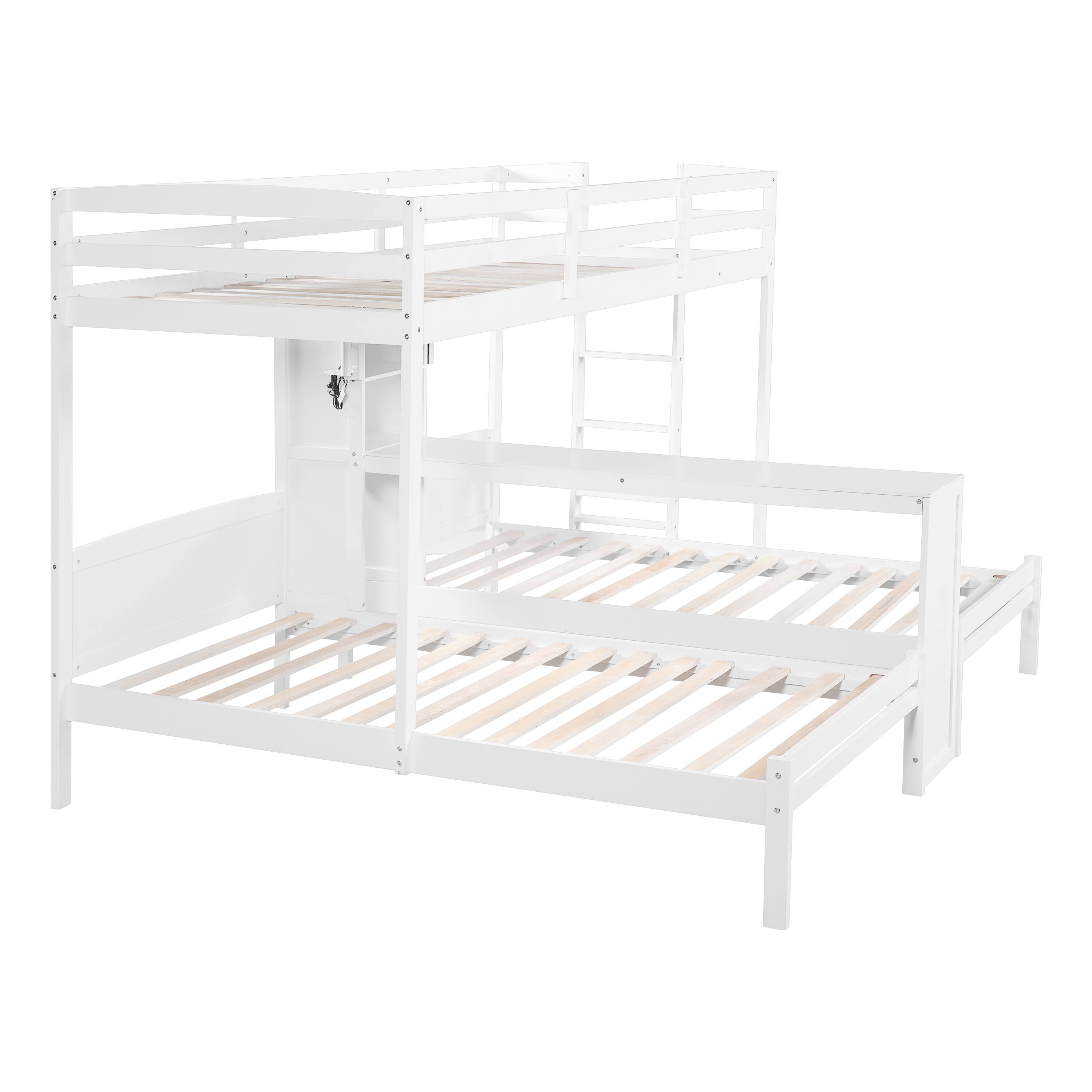 Alt View 1. Whisen - Twin over Twin over Twin Bunk Bed with Built-in Desk, Storage Shelves and LED Reading Lamp - White.