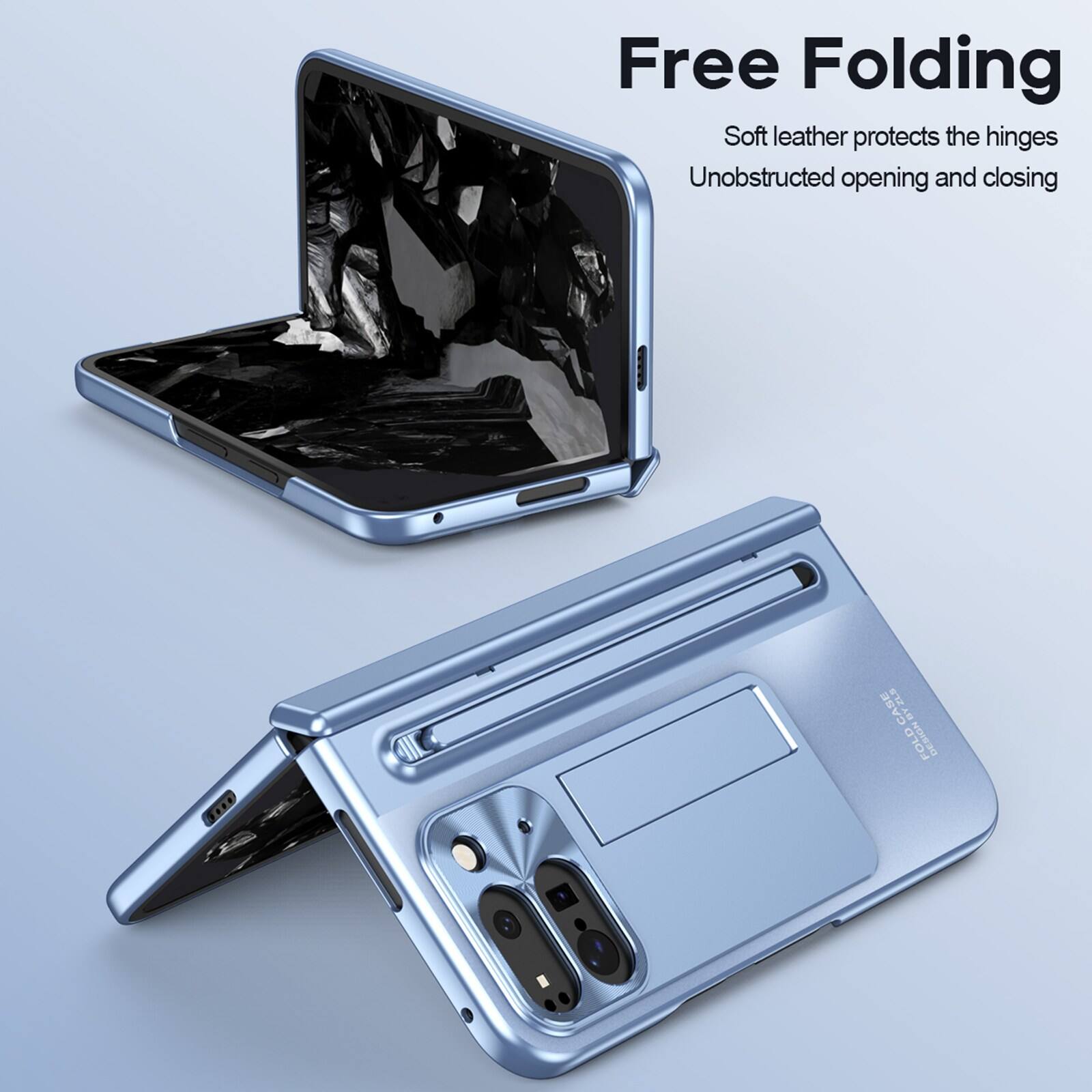 Free Folding  
Soft leather protects the hinges  
Unobstructed opening and closing