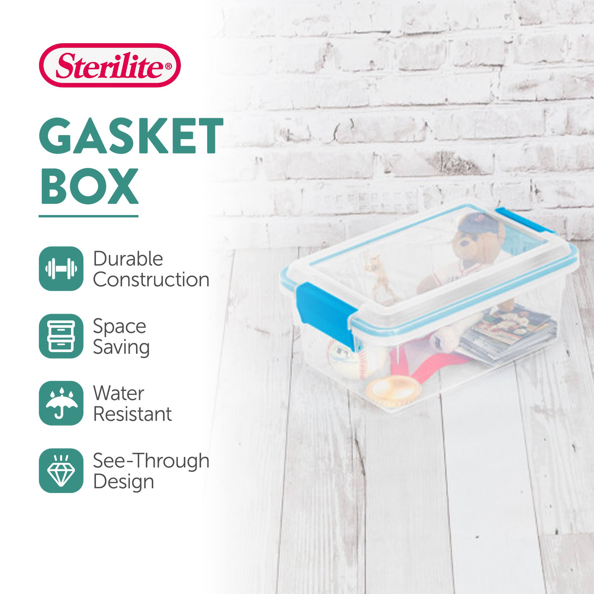 Sterilite GASKET BOX

- Durable Construction
- Space Saving
- Water Resistant
- See-Through Design