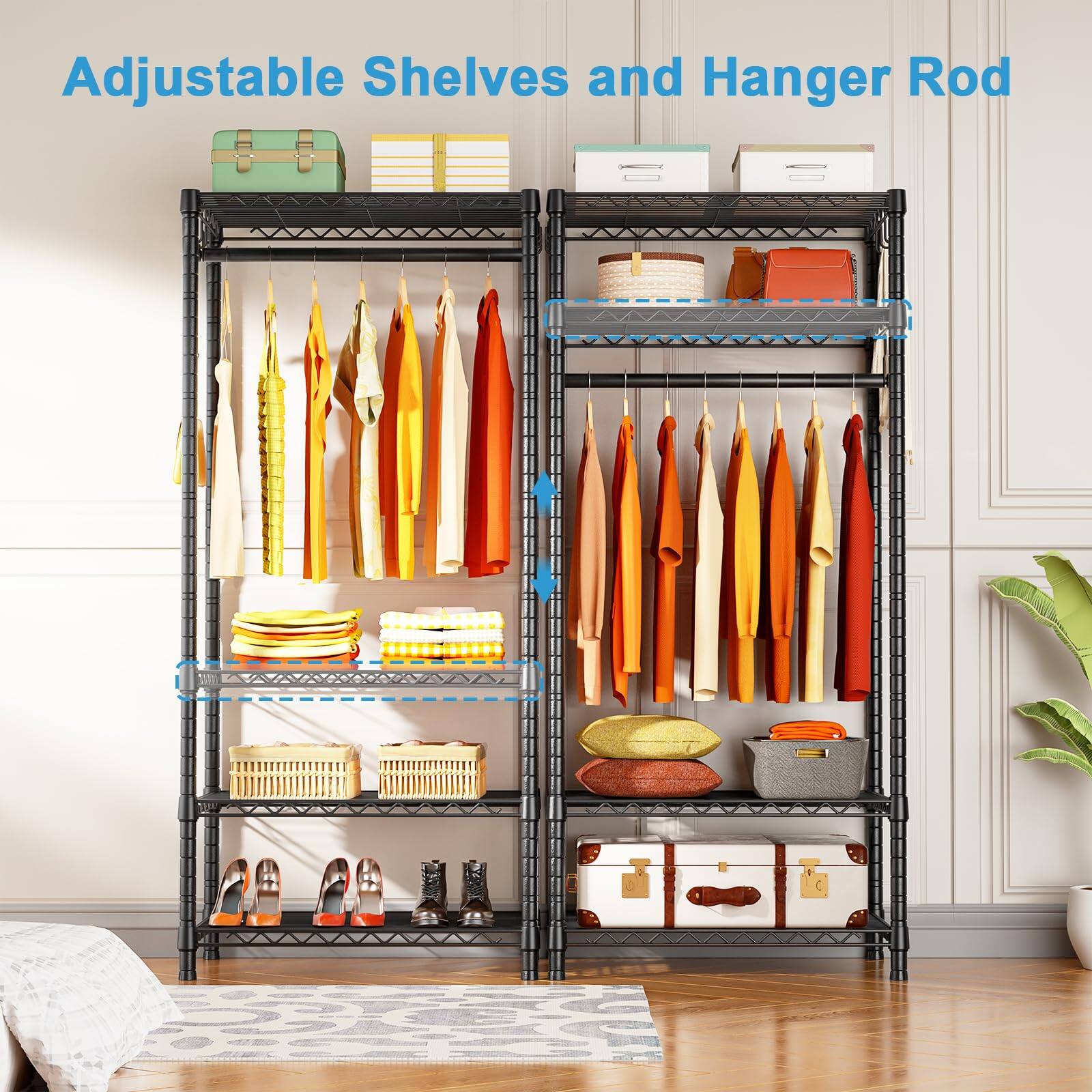 Adjustable Shelves and Hanger Rod