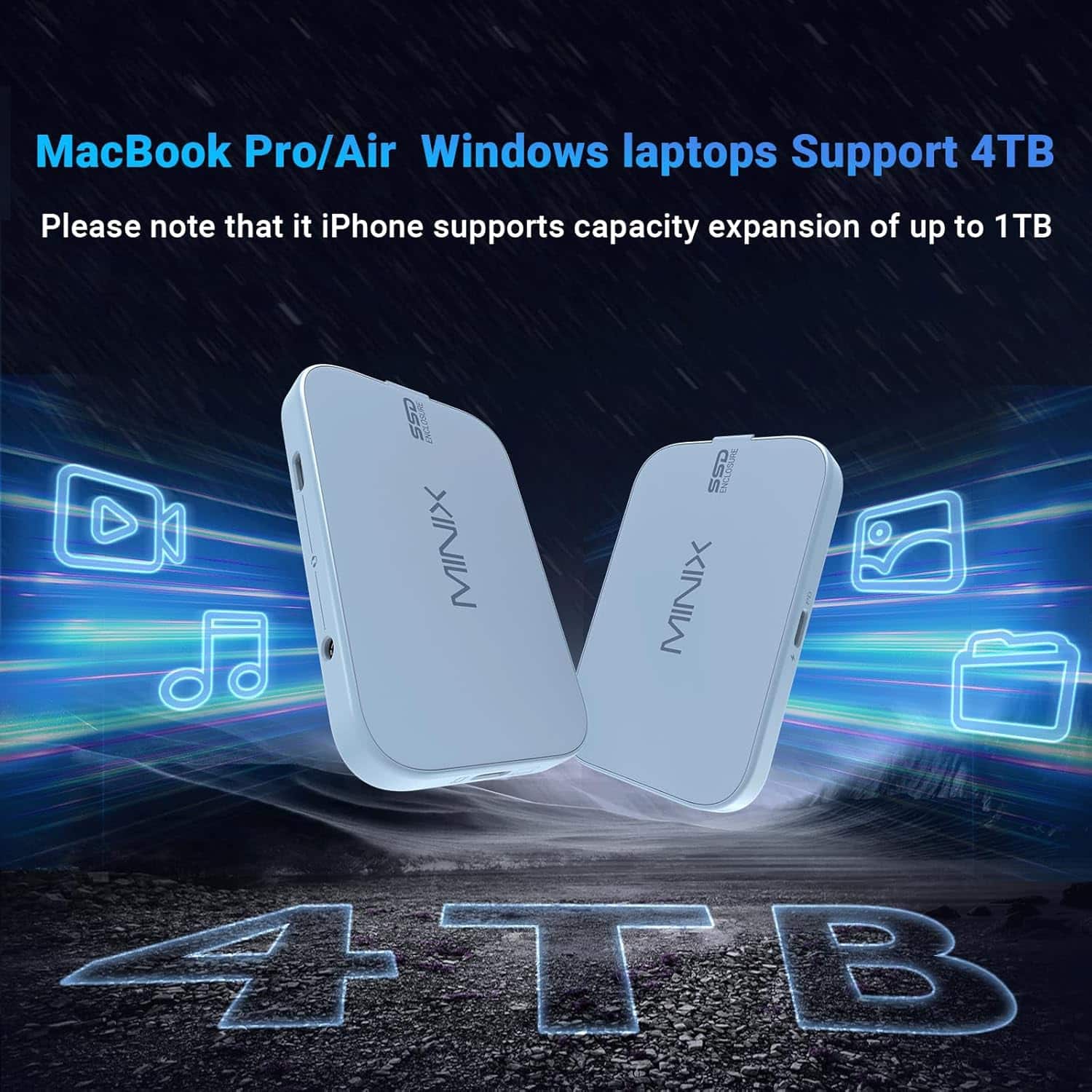 MacBook Pro/Air Windows laptops Support 4TB  
Please note that it iPhone supports capacity expansion of up to 1TB