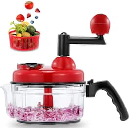 PARKER SLATER - Manual Hand Food Chopper – Quick, Easy Rotary Dicer for Onion, Garlic, Salad, Nuts, Meat, and More - Red