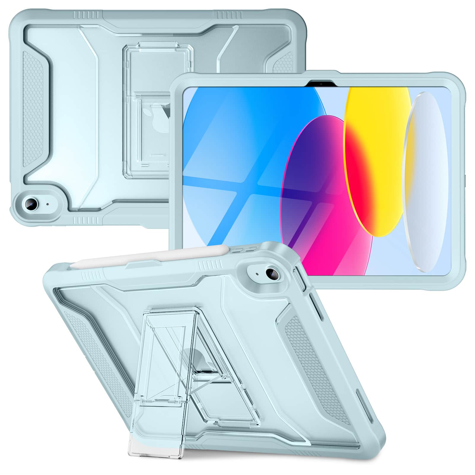 Front. VIKESI - for iPad 10th Generation Kickstand Protective Case 2022,iPad 10.9 Inch Shockproof Cover with Matte Frosted Back - Sky Blue.