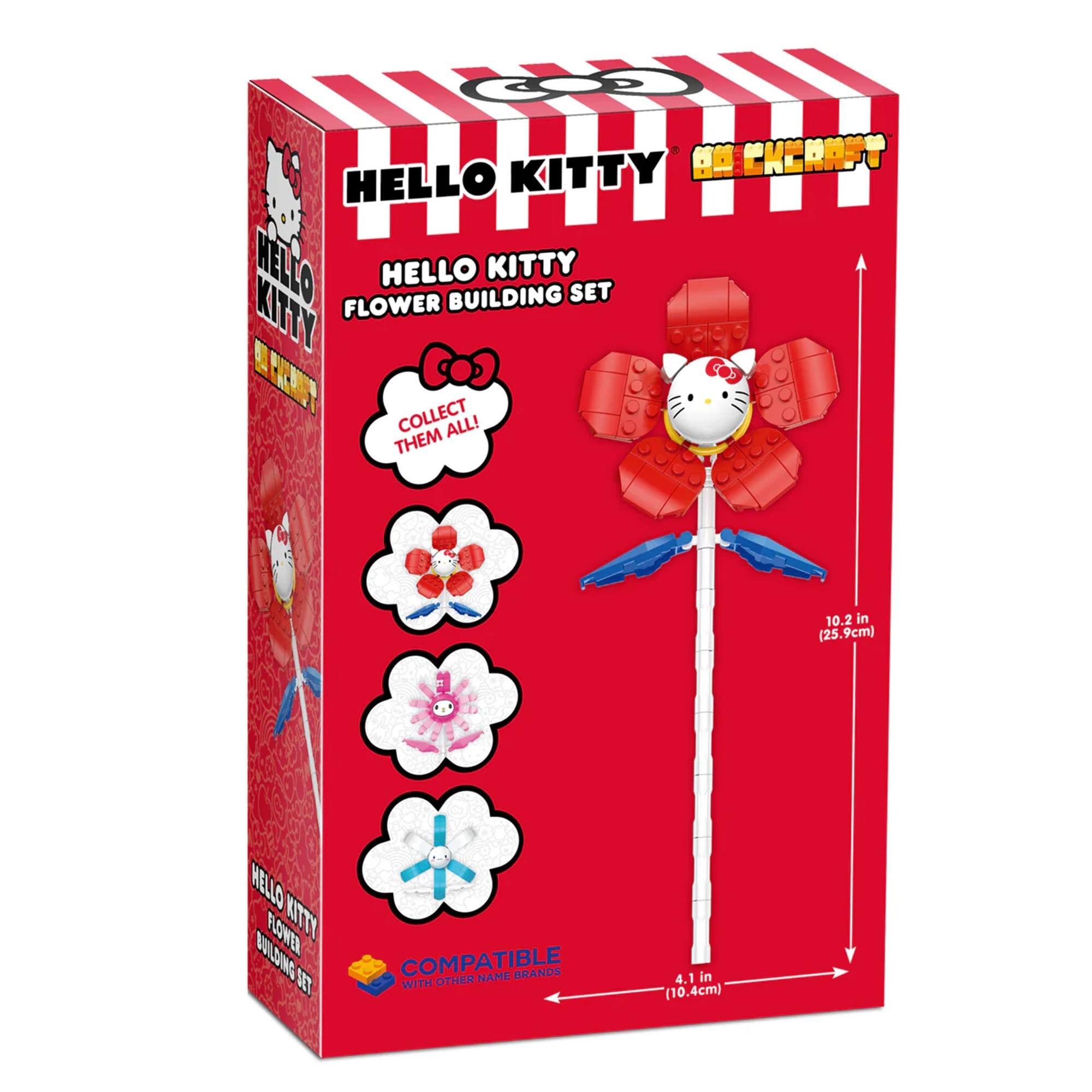 Hello Kitty Flower Building Set - Collect Them All! 10.2 in (25.9cm) 1 Hello Flower Kitty Building Set Compatible with Other Name Brands 4.1 in (10.4cm)