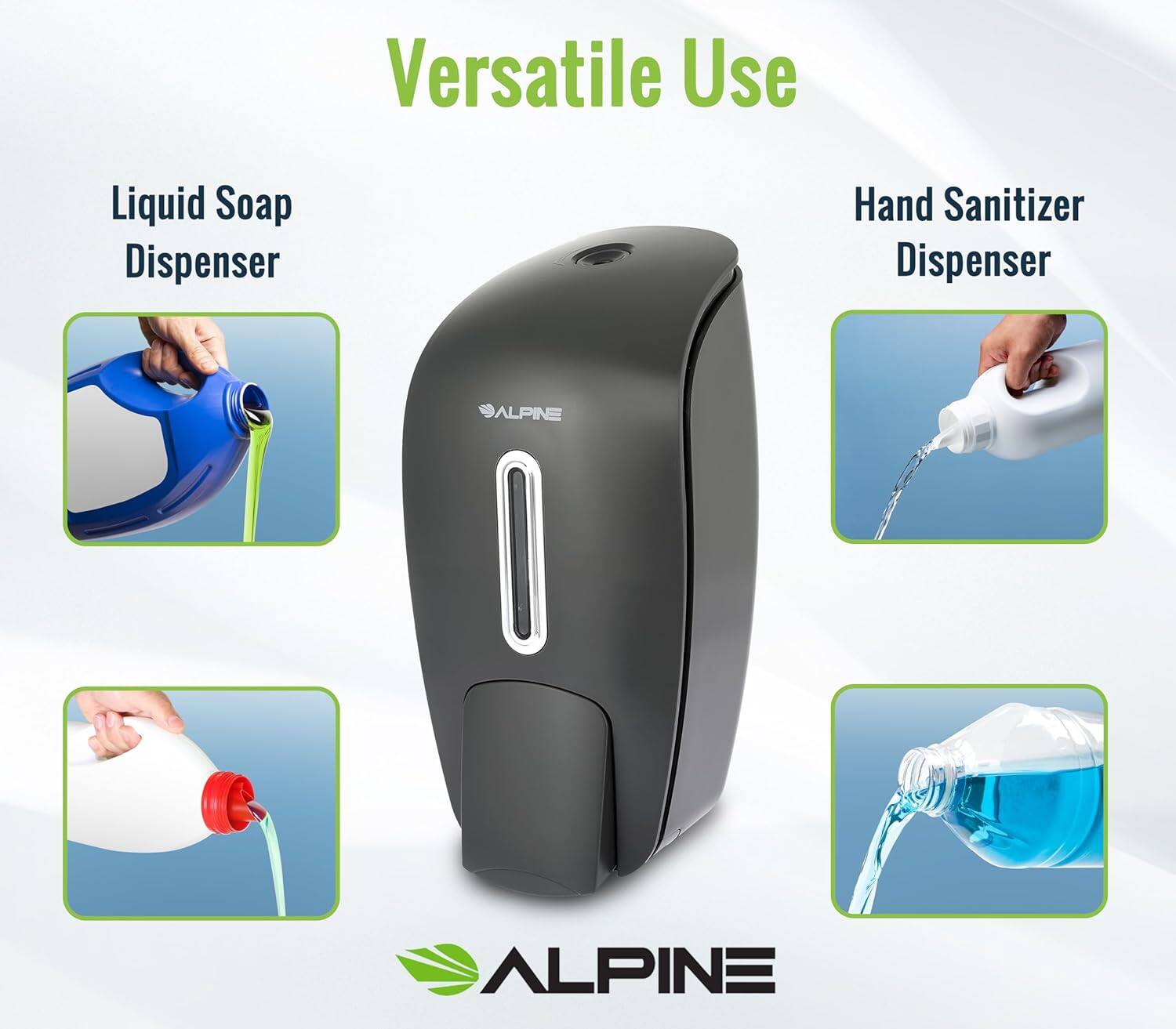 Versatile Use, Liquid Soap Dispenser, Hand Sanitizer Dispenser, ALPINE, ALPINE