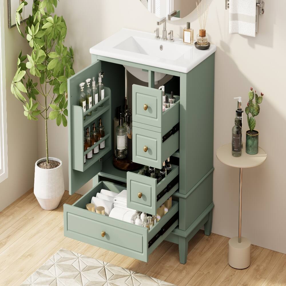 Alt View 1. Loheer - Loheer 30 inch bathroom vanity with sink Light Green Freestanding - Light Green.