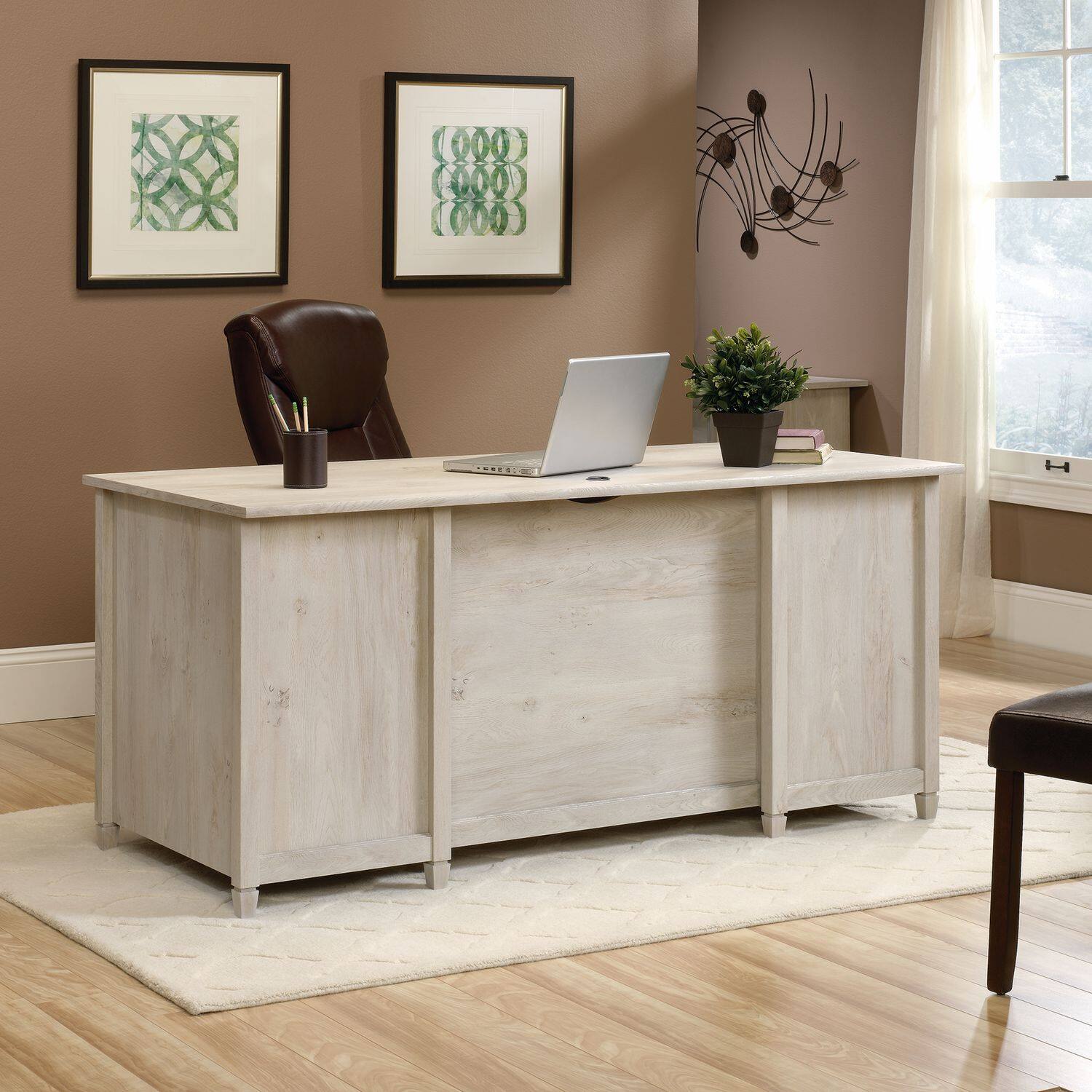 Alt View 4. Sauder - Sauder Edge Water Executive Desk Chalked Chestnut finish - Chalked Chestnut.
