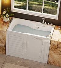Left. Empava - 54 in. x 30 in. Right Drain Deep Soaking Walk-in Bathtub - Outward Opening Door - Low Threshold for Senior Care in White - White.