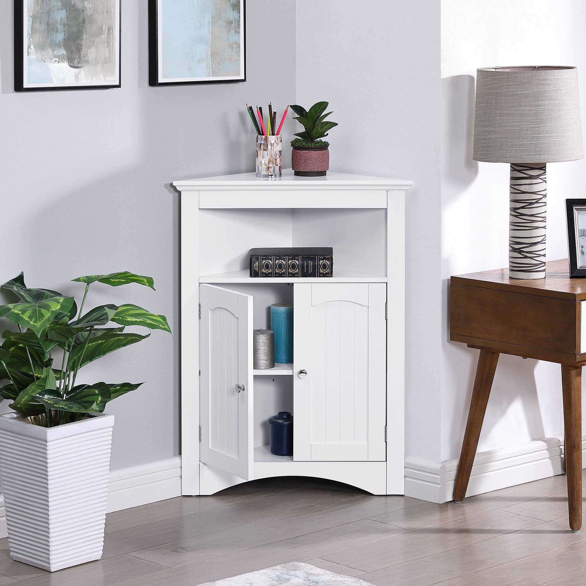 Front. APRILSOUL - sideboard cabinet corner cabinet Bathroom Floor with Doors and Shelves Kitchen Living Room for Bathroom - White.