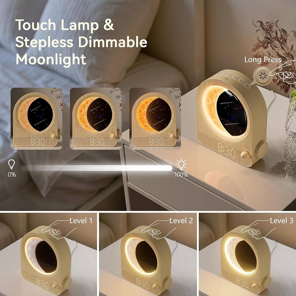 Touch Lamp & Stepless Dimmable Moonlight

Long Press

0% 8:30 100% 8:30

Level 1 8:30

Level 2 8:30

Level 3 8:30