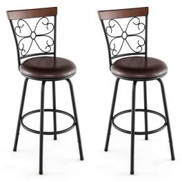 Costway - Set of 2 24/30 Inch Adjustable Swivel Barstools Metal Dining Chairs - Black,Brown
