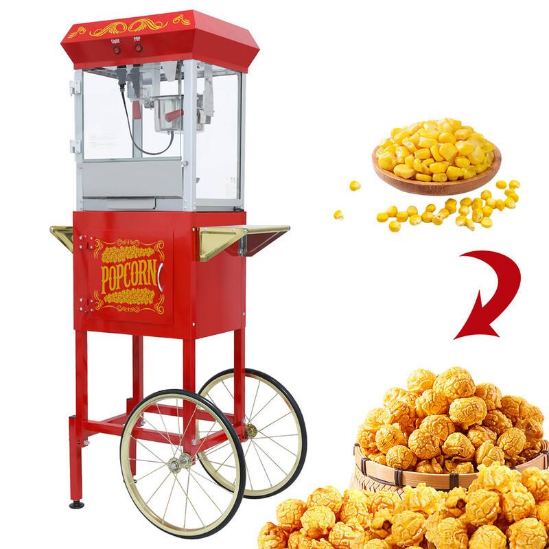 Left. Wikistore - Popcorn Machine with Cart – 8oz Popper with Stainless-steel Kettle Heated Warming Deck and Old Maids DrawerRed - Red.