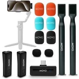 MOVO - Wireless Mini UC Duo Dual Ultra Compact Wireless Lavalier Microphones for iPhone 15 and up with Handheld Adapter
