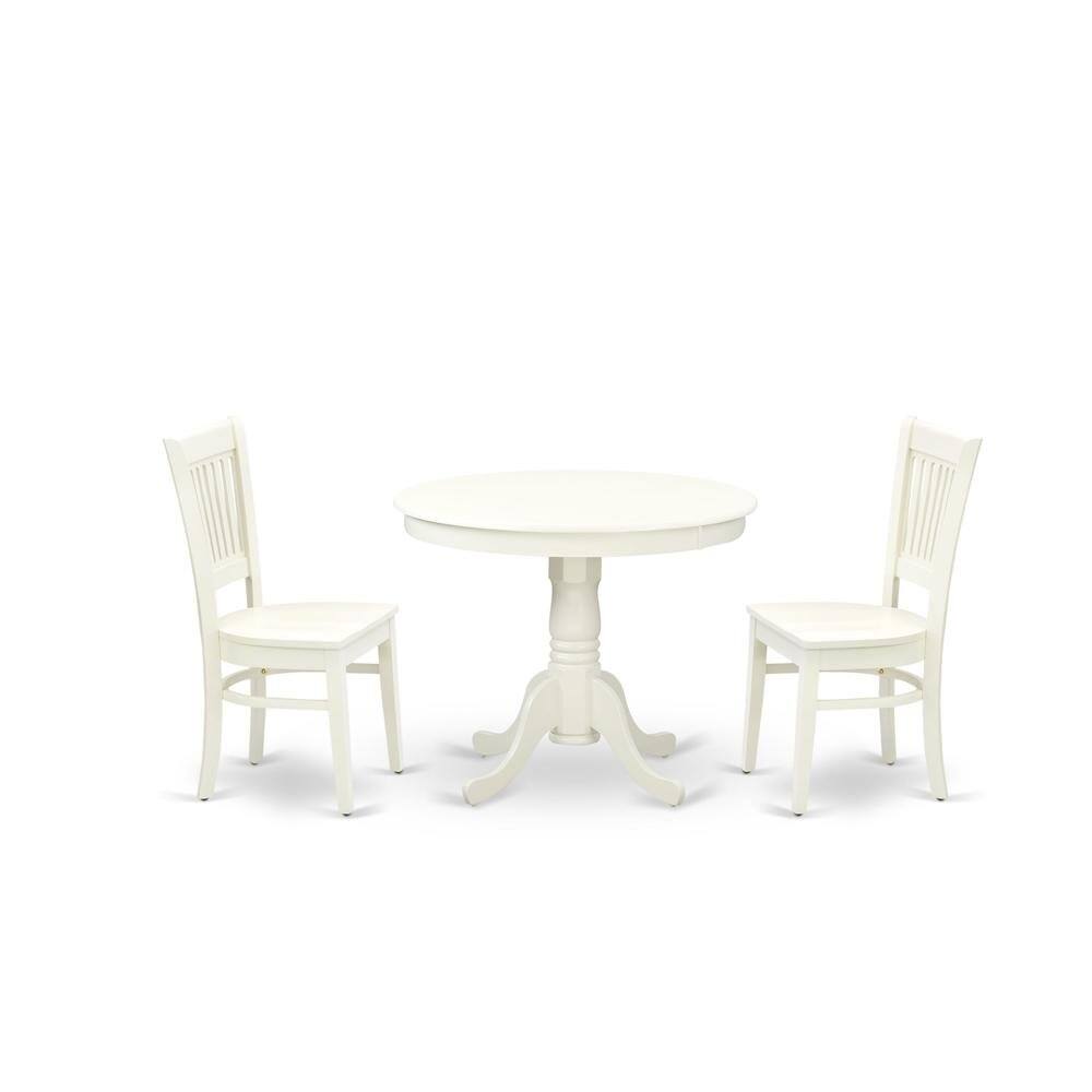 Angle. FurniFact - Solid Wood Round Kitchen Table & Chairs 3-Piece Dining Set - Linen White.