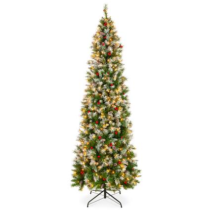 Front. Best Choice Products - Best Choice Products 6ft Pre-Lit Pencil Christmas Tree, Pre-Decorated, Frosted w/ 618 Flocked Tips, 250 Lights, Base - Green.