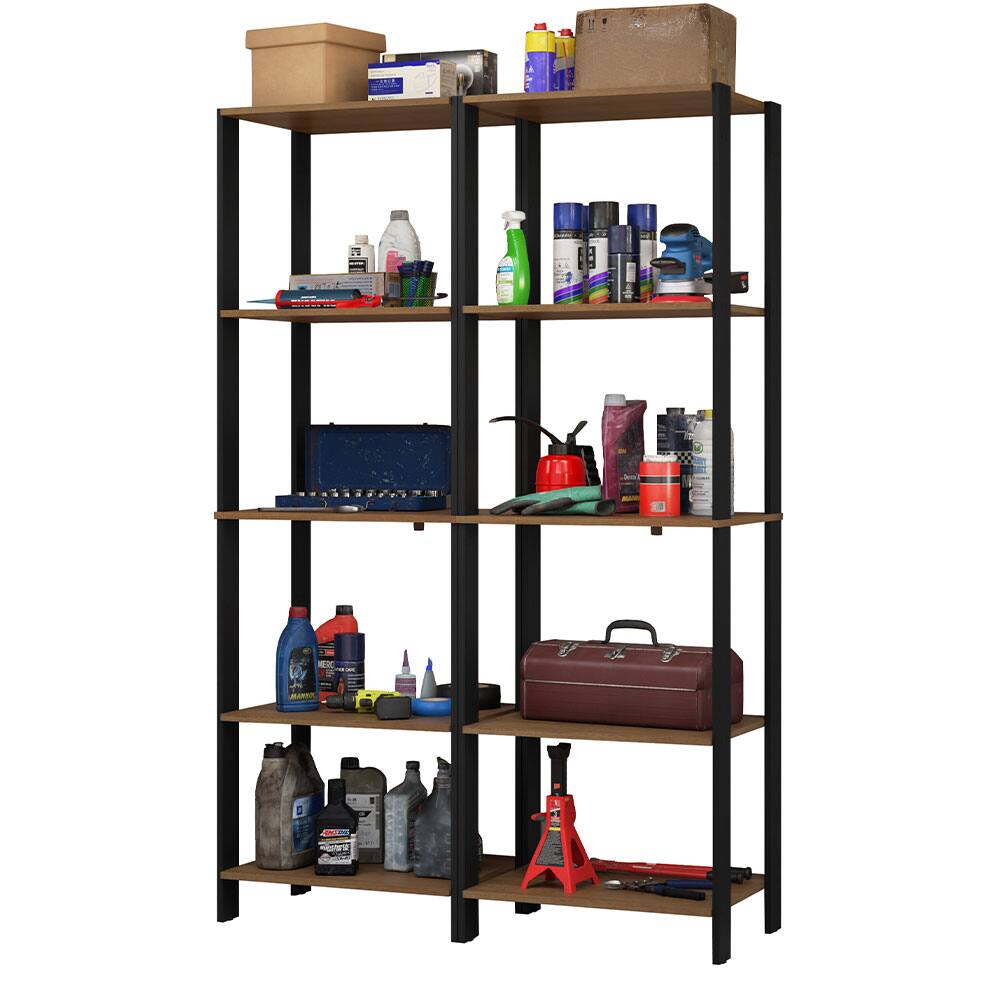 Madesa - Garage Storage Rack with 10 Open Shelves 47"L Multiuse Modular Organization Cabinet for Tools - Black/Brown - Brown/Black