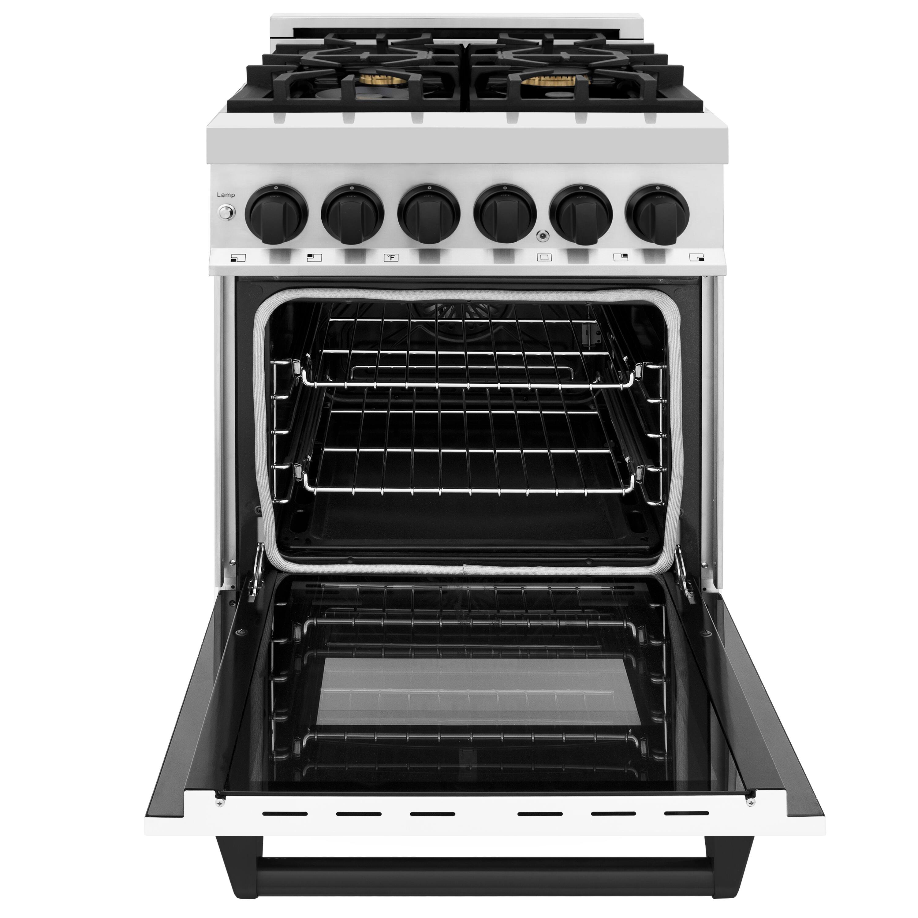 Left. ZLINE - Autograph 24" Legacy Dual Fuel Range w/ 4 Burners & White & Black Accents (RAZ-WM-24-MB) - Multicolor.
