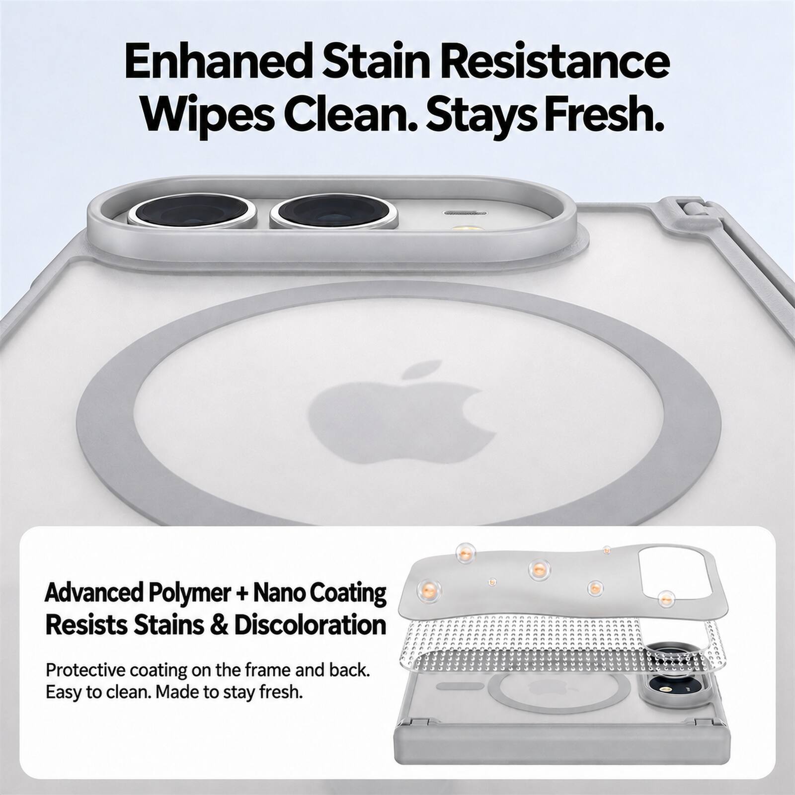 Enhanced Stain Resistance Wipes Clean. Stays Fresh.

Advanced Polymer + Nano Coating Resists Stains & Discoloration

Protective coating on the frame and back. Easy to clean. Made to stay fresh.