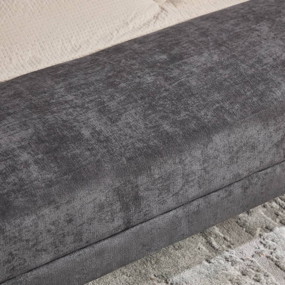 Alt View 10. Ropilly - 65" Dark Grey Chenille End of Bed Bench with Gold Legs, Modern Upholstered Ottoman Bench - Dark Grey.