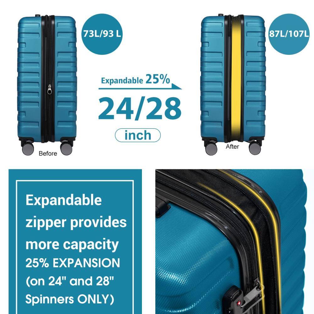 73L/93 L  
87L/107L  

Expandable 25%  
24/28 inch  

Before  
After  

Expandable zipper provides more capacity  
25% EXPANSION (on 24" and 28" Spinners ONLY)