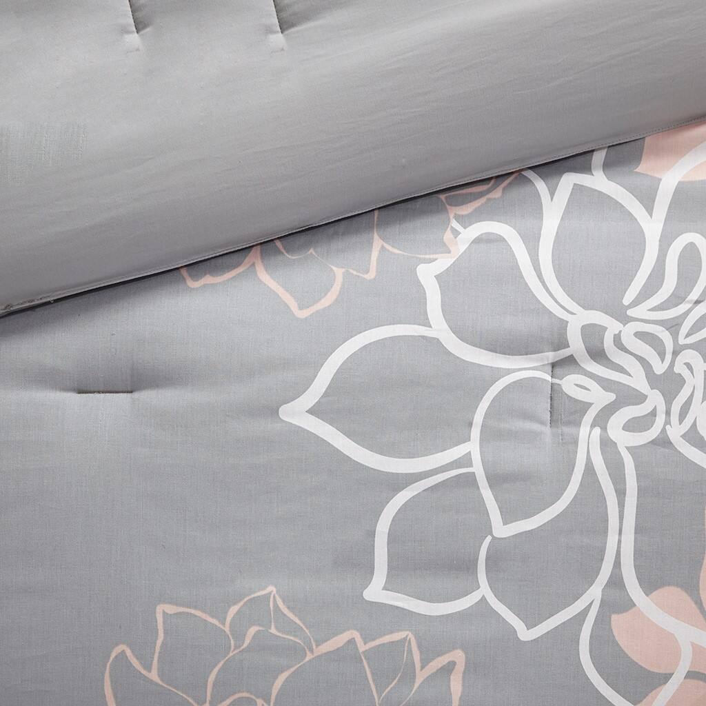 Alt View 5. Gracie Mills - Gracie Mills Glenda Floral Printed Comforter Set - Grey/Peach.