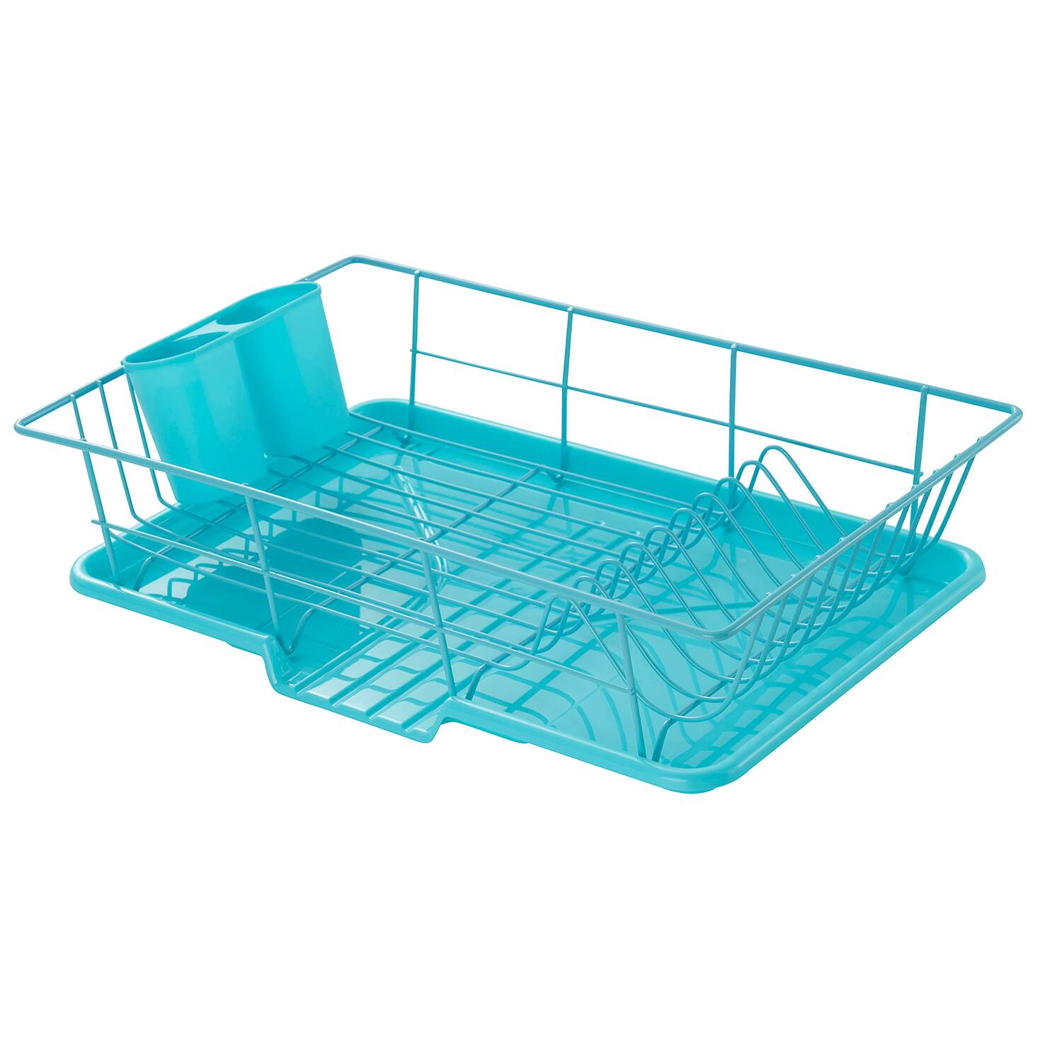 Left. Sweet Home Collection - Steel 3-Piece Large Countertop Dish Drainer with Drain Board & Utensil Holder - Turquoise.