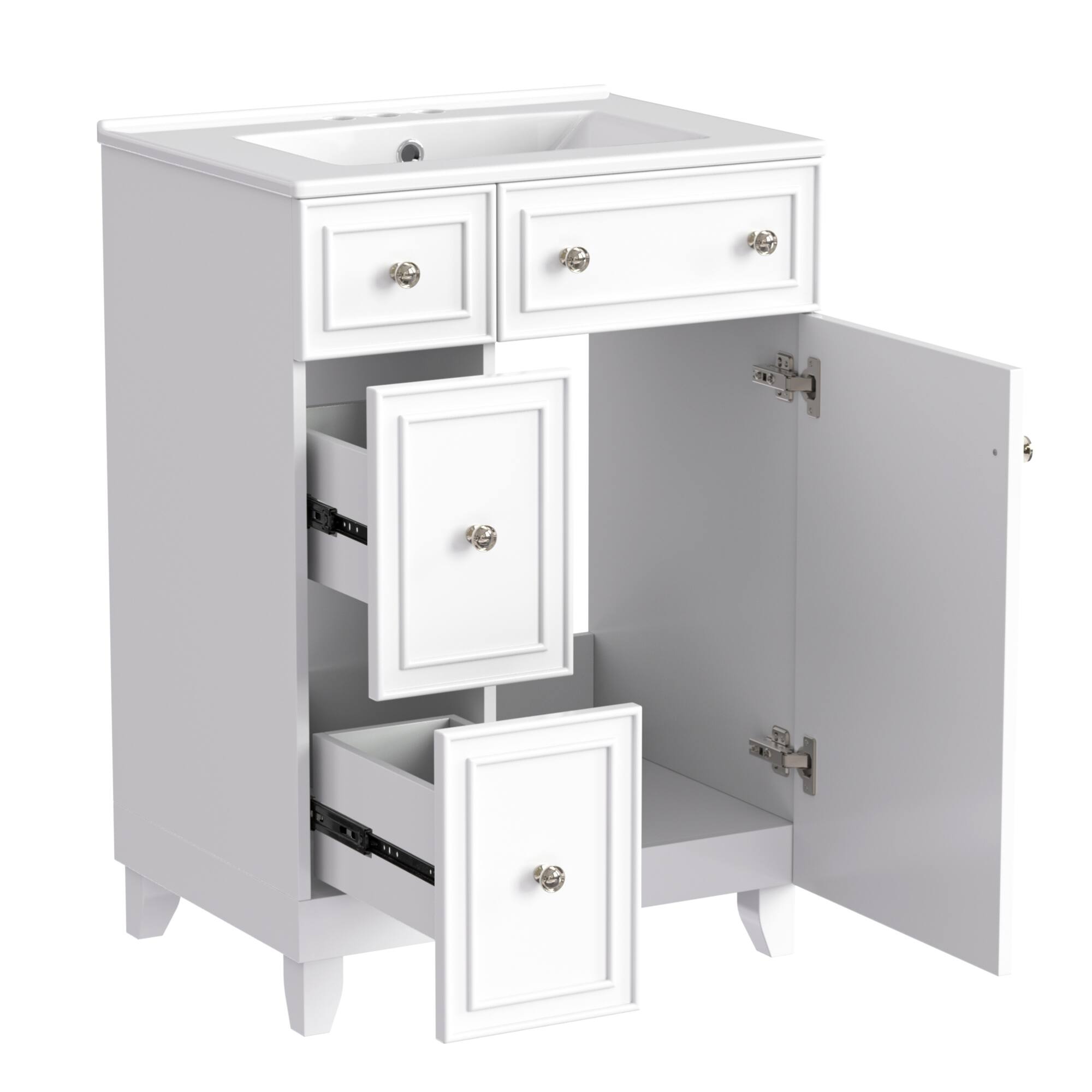 Alt View 9. ELEMENT ACE - Compact 24-Inch Bathroom Vanity Cabinet with Ceramic Sink and Ample Storage Space - White.