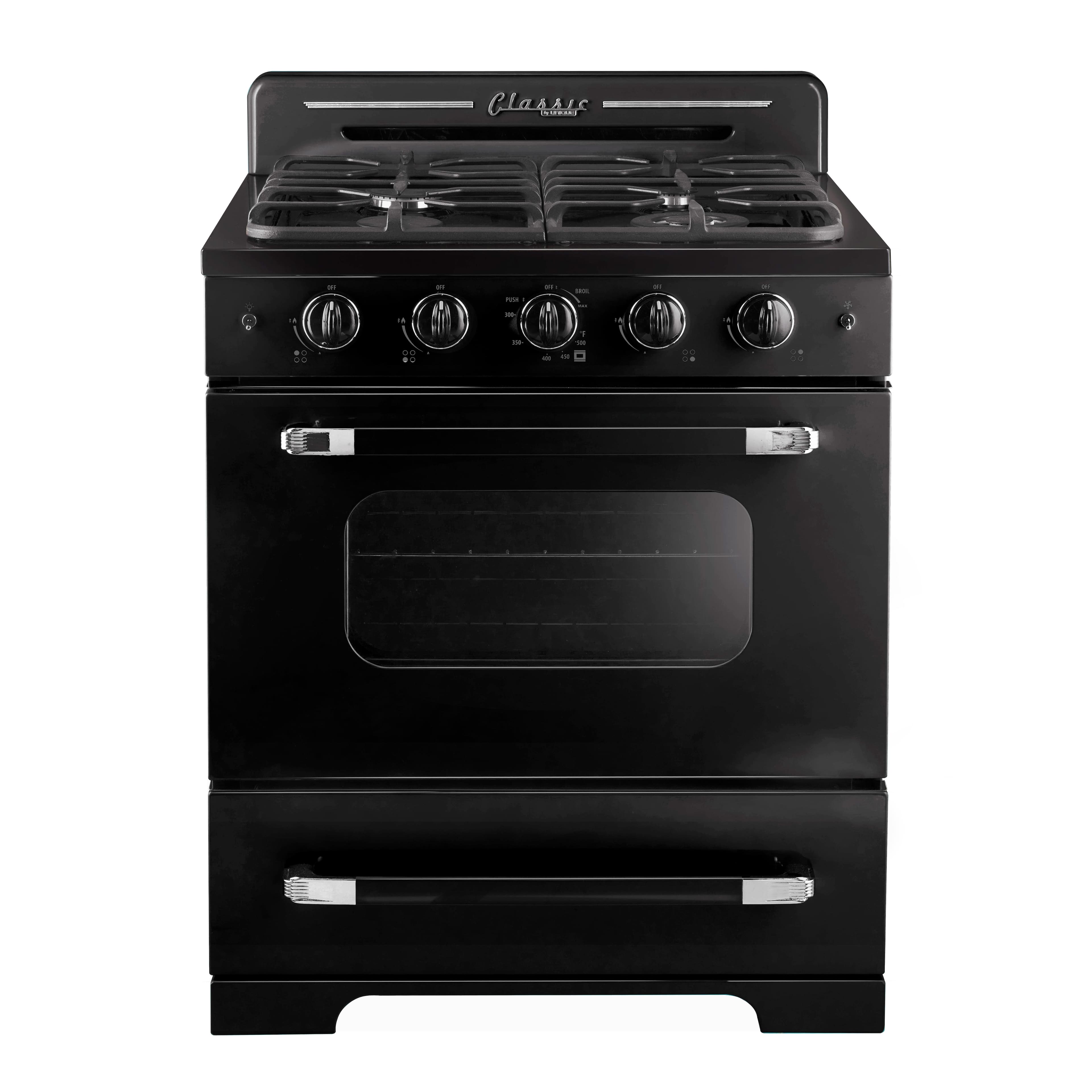 Unique Appliances - 30 in. Wide 4 burner Classic Retro 3.9 Cu. Ft. Freestanding Gas Convection Range - Midnight Black