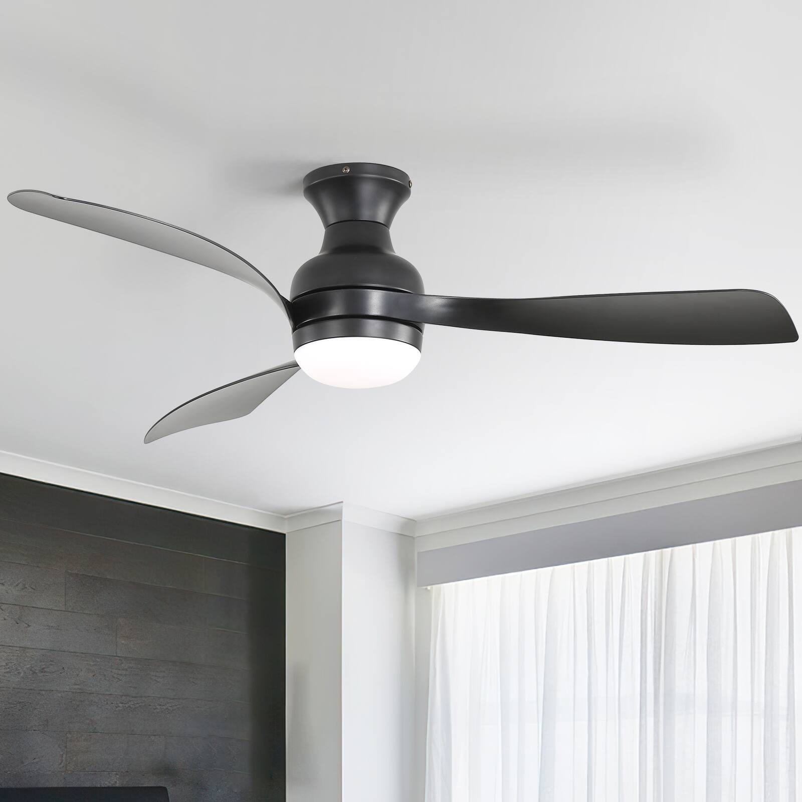 Sofucor - 52'' Ceiling Fans with Lights and Remote Dimmable LED Quiet DC Motor Flush Mount Ceiling Fan for Indoor Outdoor Bedroom - Black