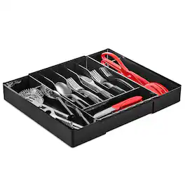 Sorbus - Expandable Silverware Organizer – Multipurpose Flatware and Kitchen Storage Solution - with 6 compartments - Black
