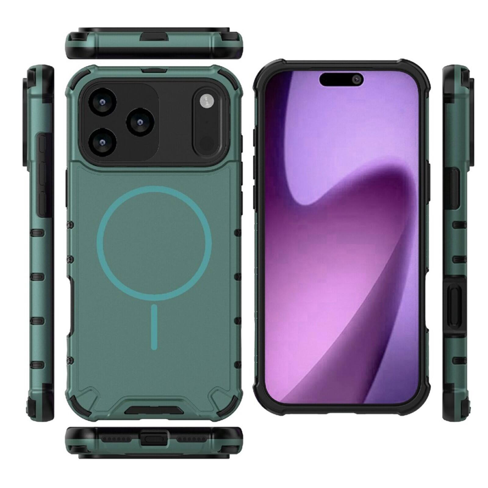Left. UUCOVER - Magnetic Case for Apple iPhone 18 Pro Max, Compatible with MagSafe, Shockproof Drop-proof Slim Heat Dissipation Cover - Darkgreen.