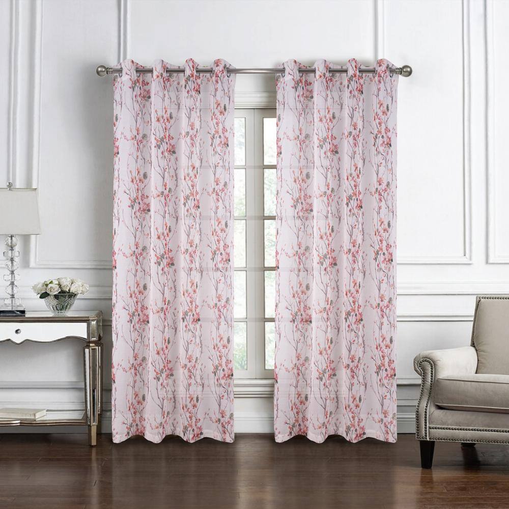 Angle. RT Designers Collection - RT Designers Collection Amelia Printed Doily Grommet Light Filtering Curtain Panels for Bedroom 54" x 84" Rose - Rose.