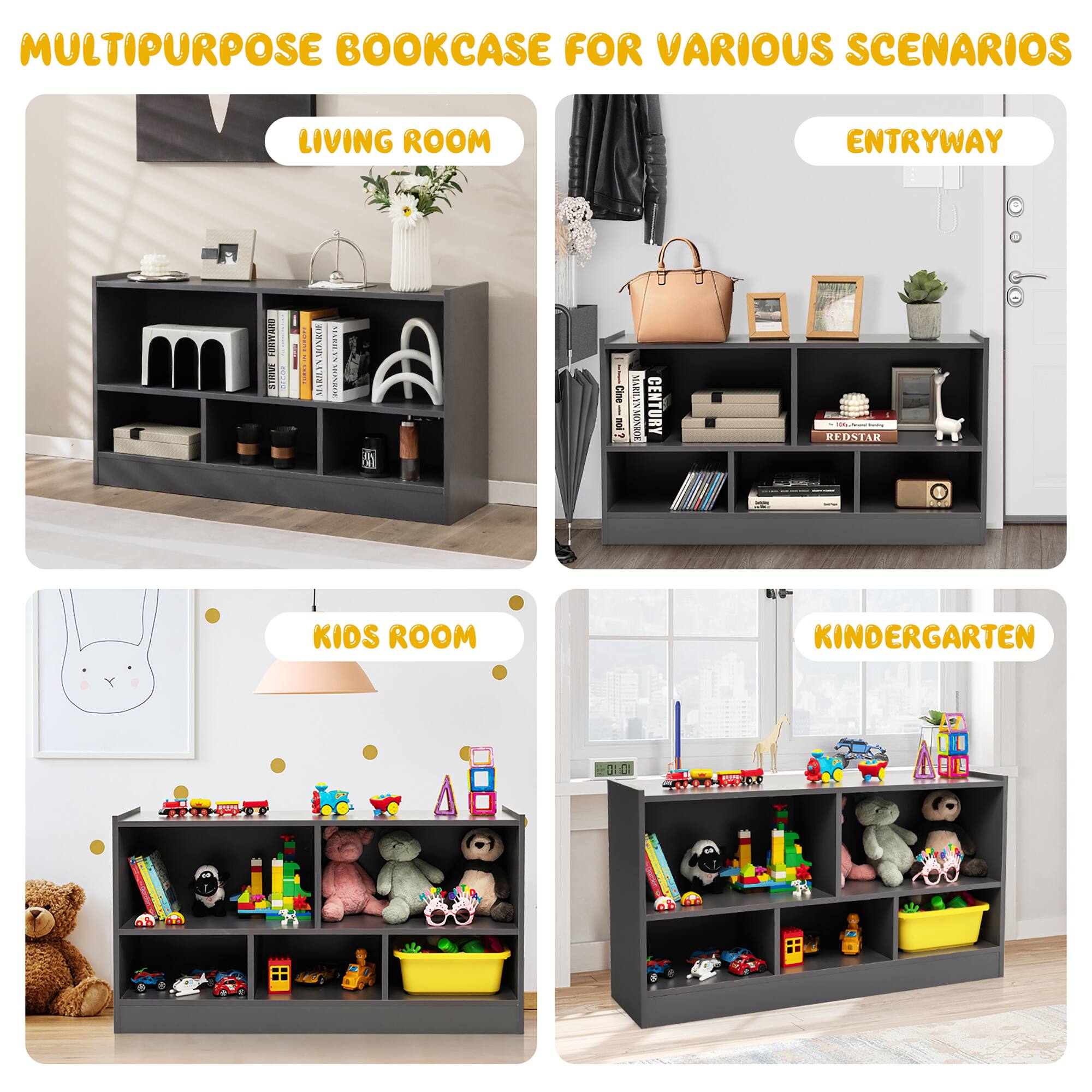 Multipurpose Bookcase for Various Scenarios: Living Room, Entryway, Kids Room, Kindergarten.