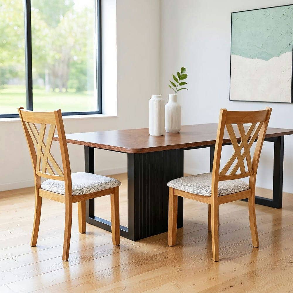 Kadyn - Set of 2 Linen Upholstered Wooden Dining Chairs with Rubberwood Frame for Dining Room, Natural - Brown