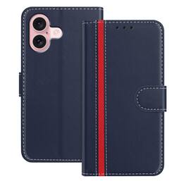 Dteck - Slim Card Holder Case for Apple iPhone 16,PU Leather Magnetic Closure Shockproof TPU Inner Flip Wallet Cover - Blue