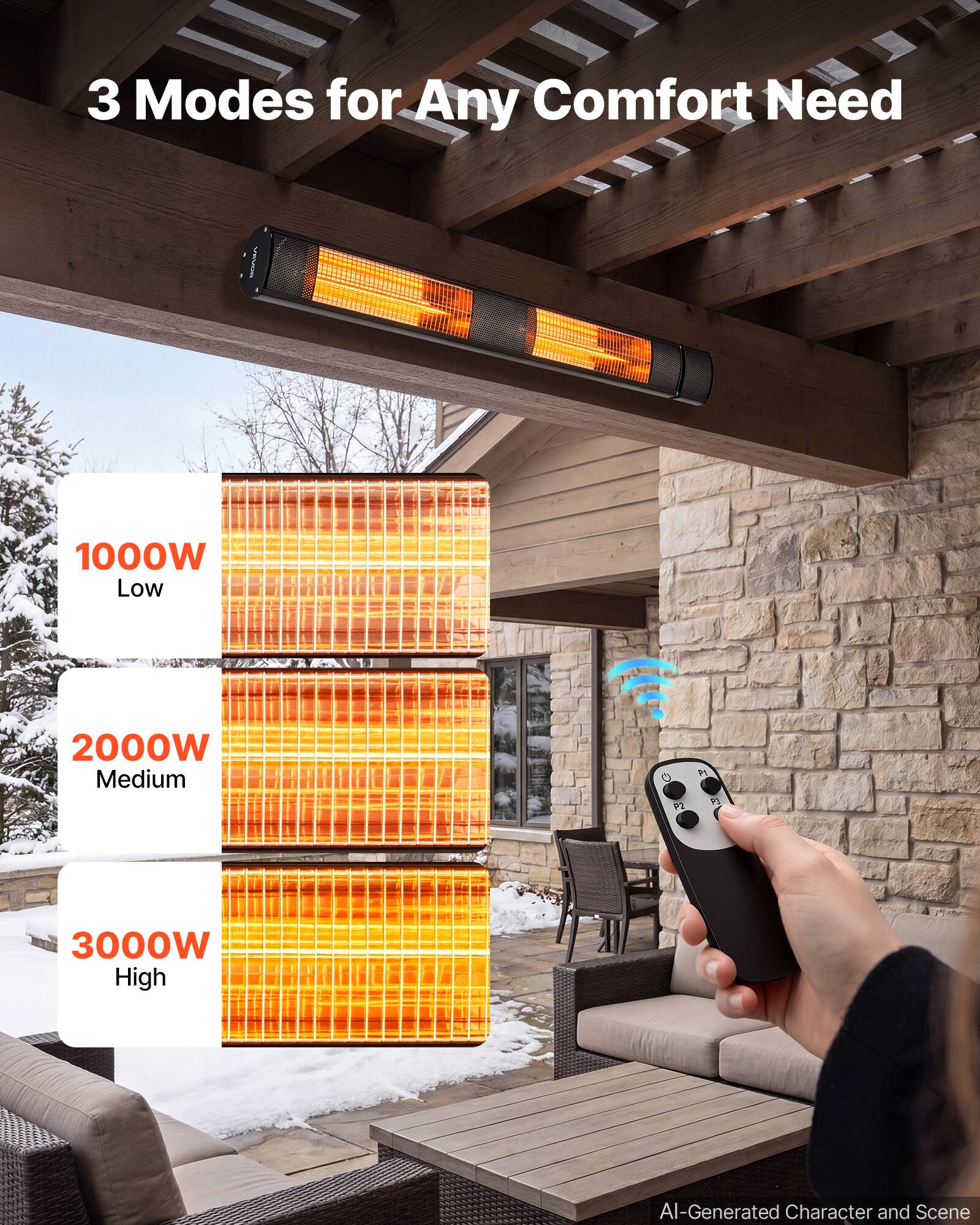 VEVOR Infrared Heater 3000W Electric Space Heater for Outdoor Use ...