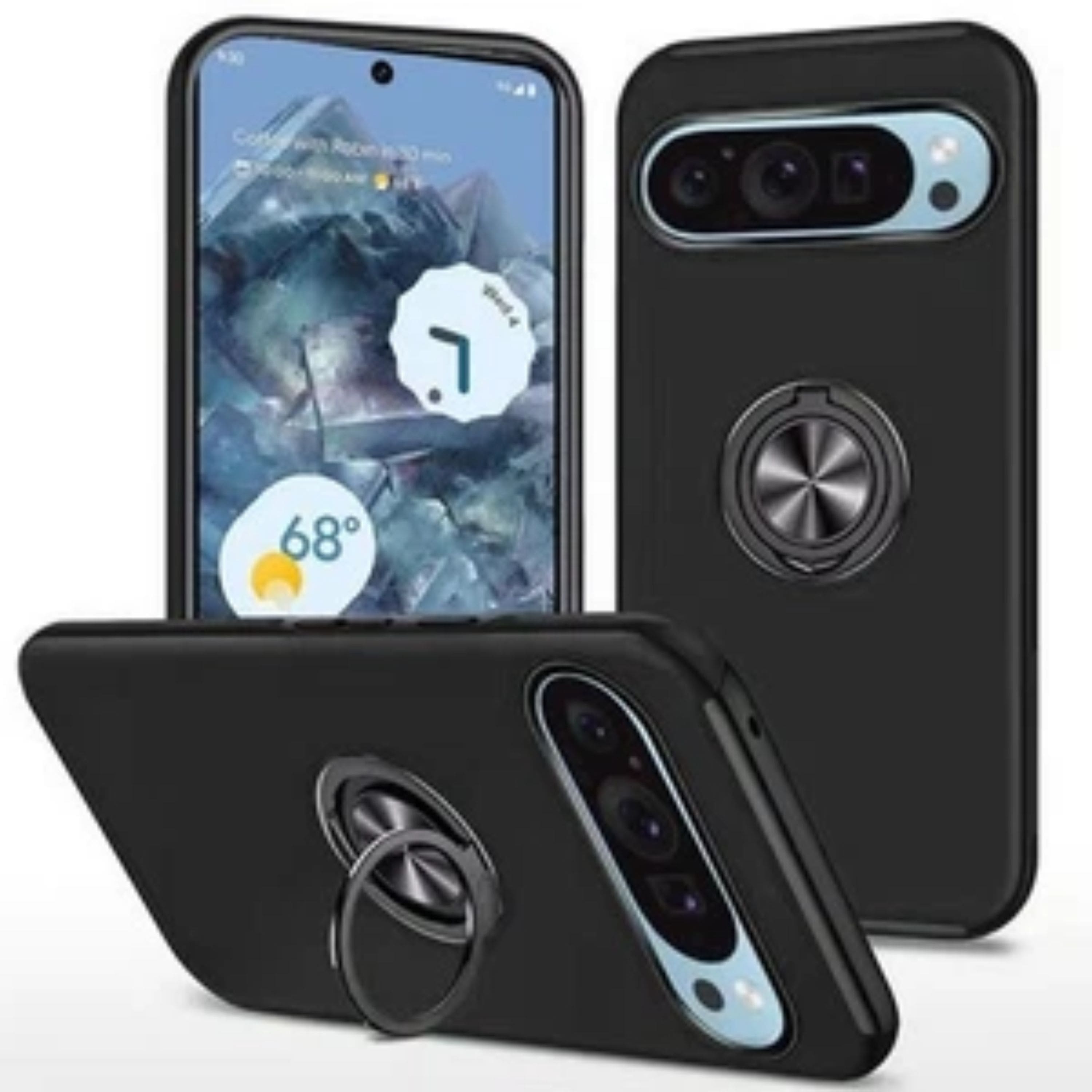 Kitcheniva - Stylish Dual Layer Magnetic Ring Stand Phone Case For Google Pixel 9 Pro XL - Black