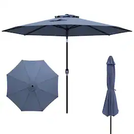 Costway - Outdoor Heavy Duty Market Umbrella with Tilt Mechanism Crank Handle 8 Sturdy Ribs - Navy
