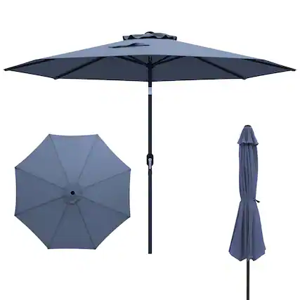 Front. Costway - Costway Outdoor Heavy Duty Market Umbrella with Tilt Mechanism Crank Handle 8 Sturdy Ribs - Navy.