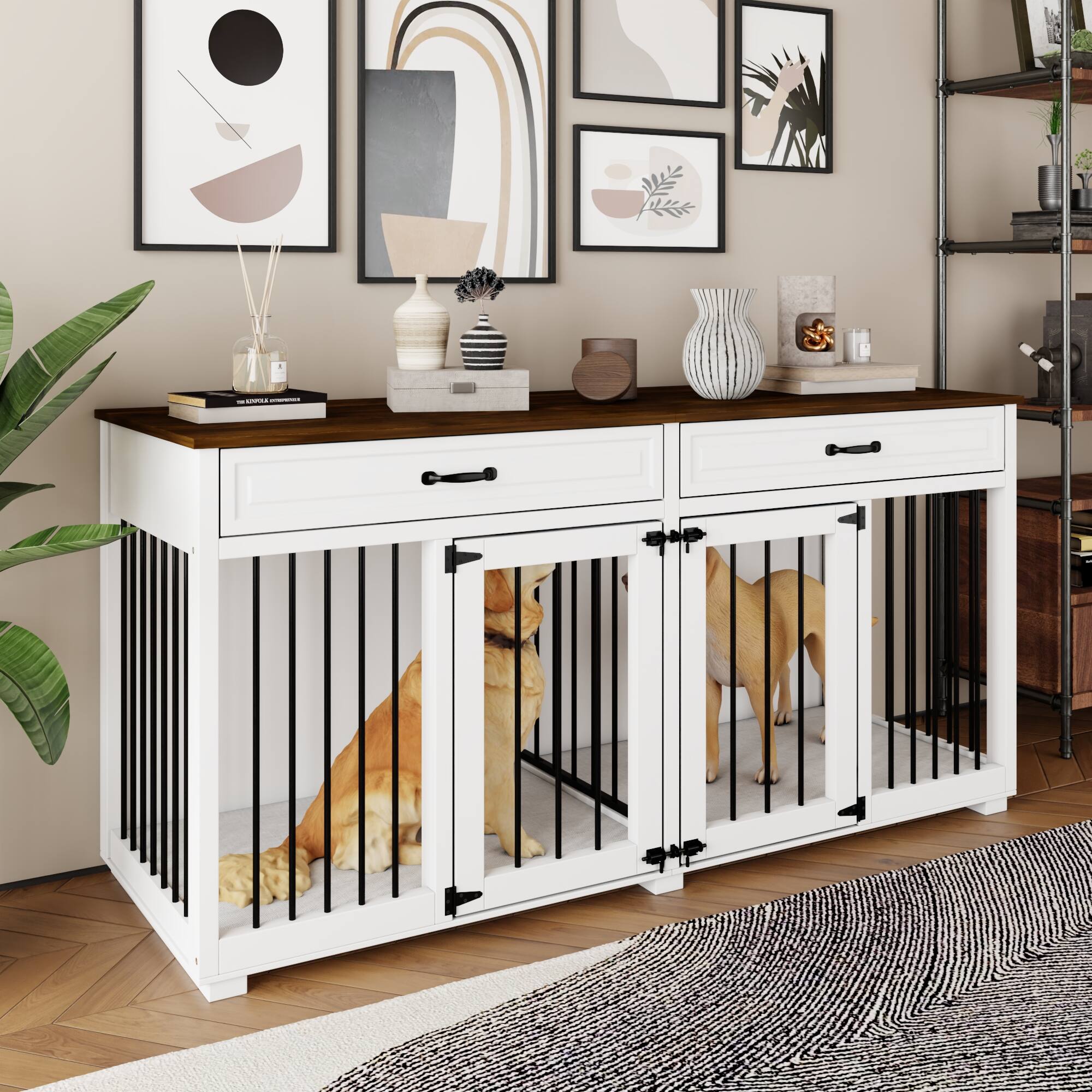 Alt View 7. Famapy - Luxury Dog Crate Furniture with Drawers Multi-Functional Indoor Pet Kennel, Stylish Dog Cage & TV Stand for Living Room.