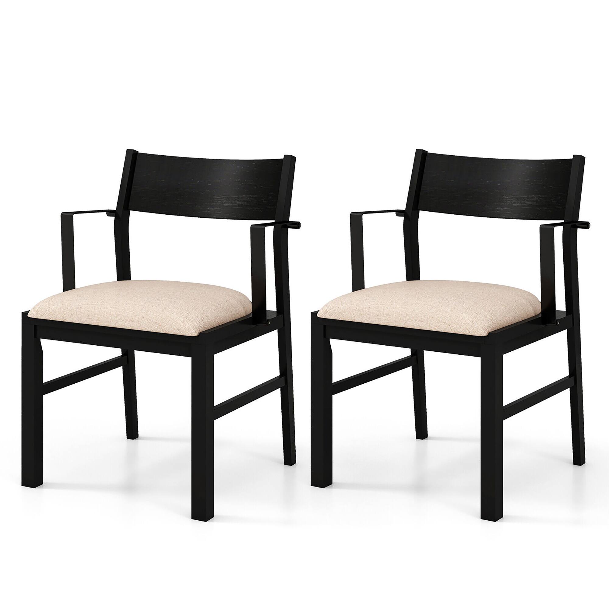 Front. Gymax - Gymax Dining Chair w/ Arms Set of 2 Modern Kitchen Chairs & Contoured Backrest Black & Beige - Black, Beige.