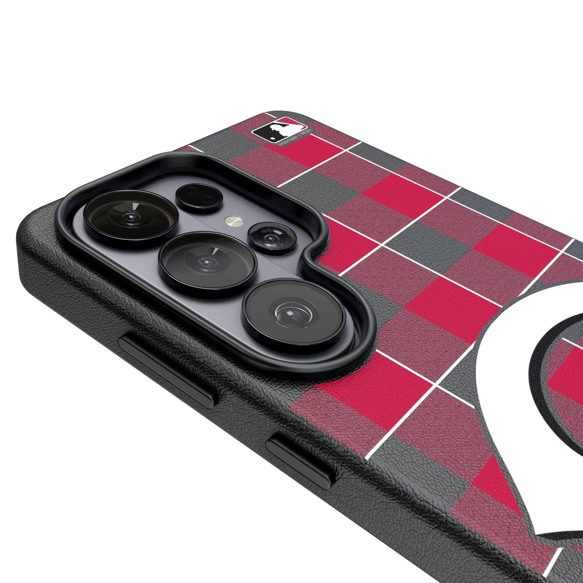 Alt View 2. Keyscaper - Cincinnati Reds Plaid Galaxy Magnetic Bump Case - S25 Ultra - Black.